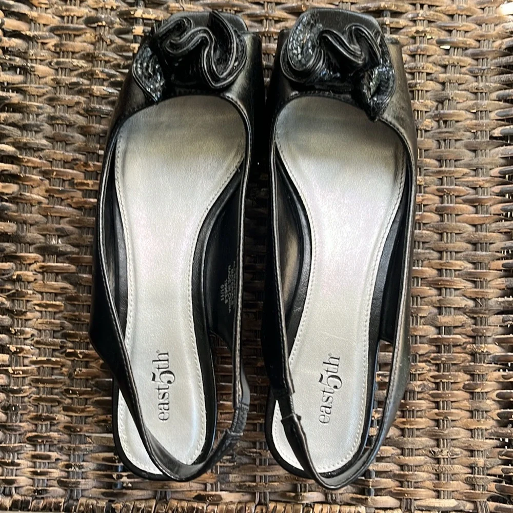 EAST 5TH women’s black sling‎ back low wedge heel open toe sandal size 7.5